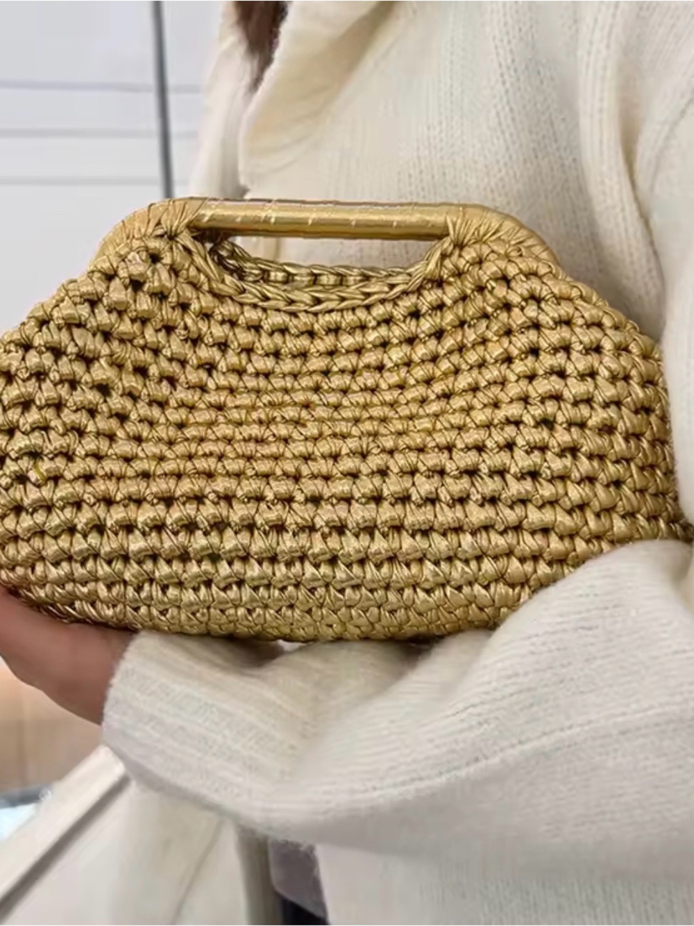 Gold Woven Top-Handle Women’s Bag - Picture 13 of 14